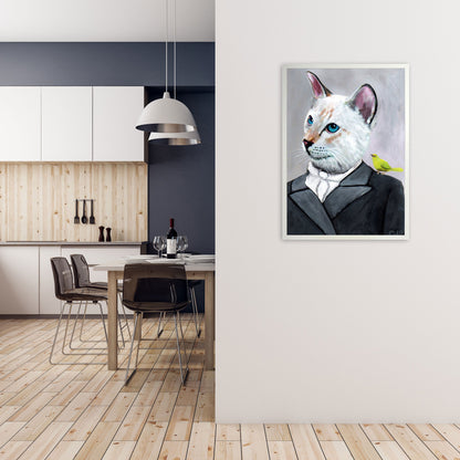 Avelena | Katze mit Vogel Kunstdruck