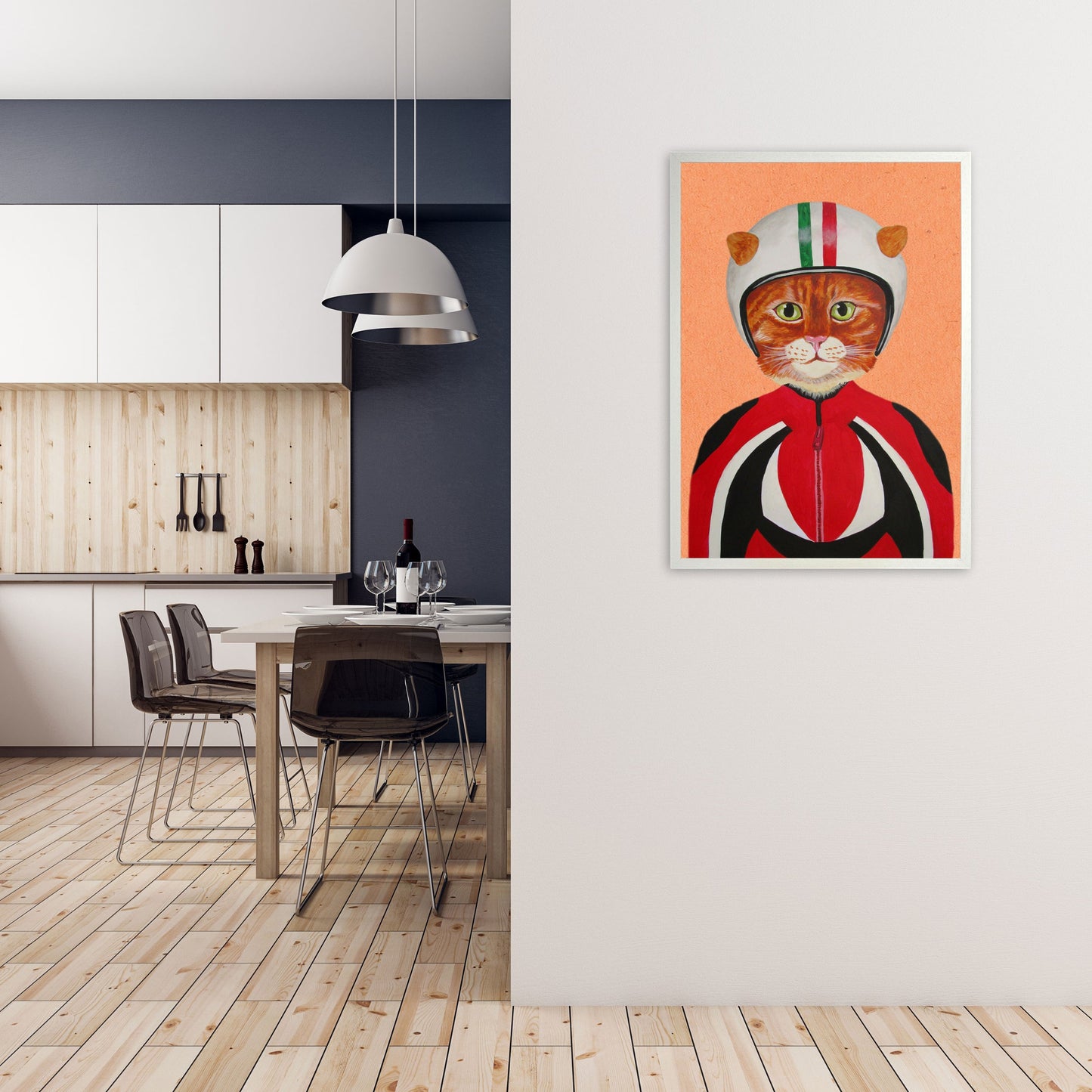 Avelena | Katze mit Helm Kunstdruck