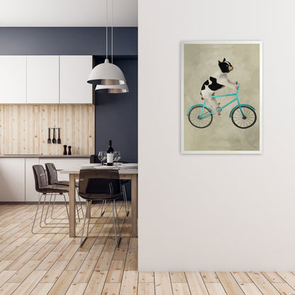 Avelena | Bulldog auf Fahrrad Kunstdruck