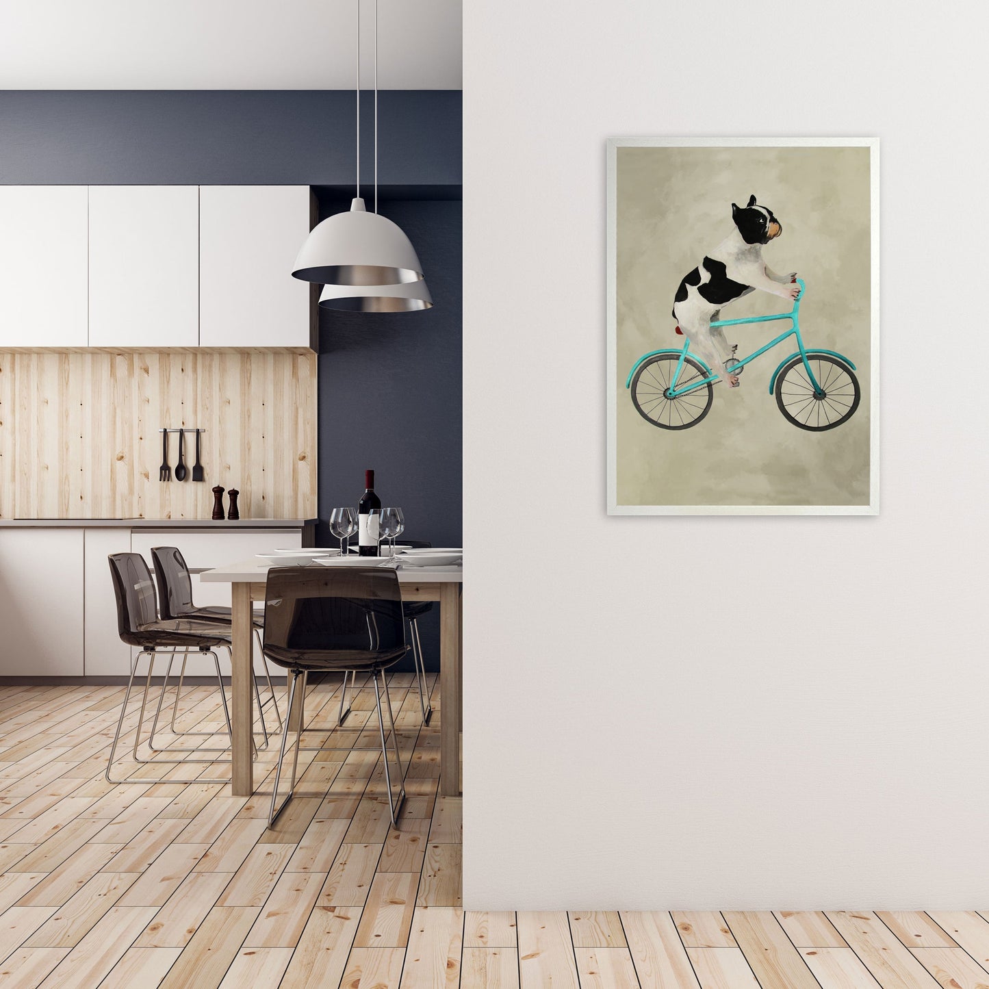 Avelena | Bulldog auf Fahrrad Kunstdruck
