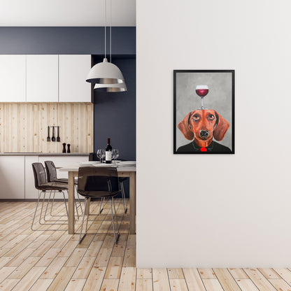 Avelena | Dackel mit Weinglas Kunstdruck Von Coco Deparis