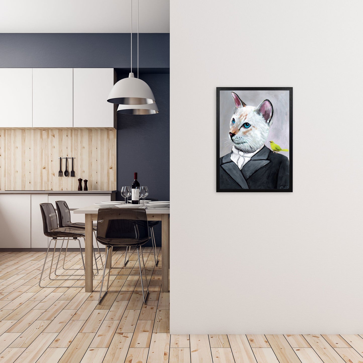 Avelena | Katze mit Vogel Kunstdruck
