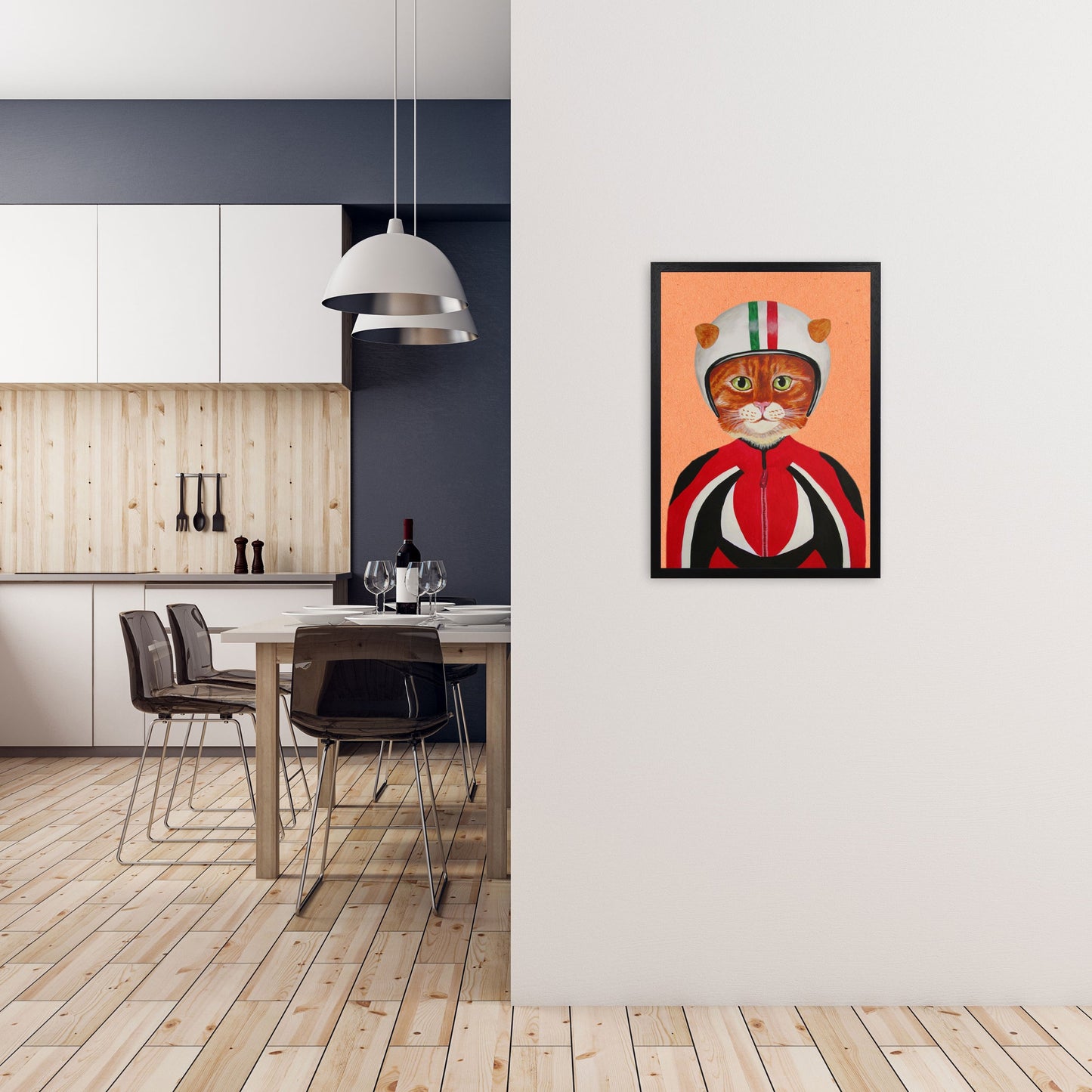 Avelena | Katze mit Helm Kunstdruck