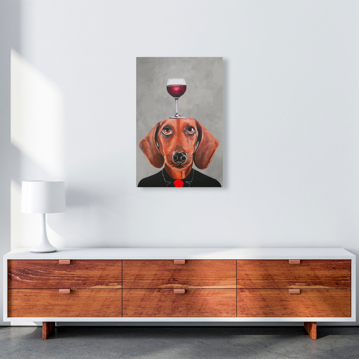 Avelena | Dackel mit Weinglas Kunstdruck Von Coco Deparis