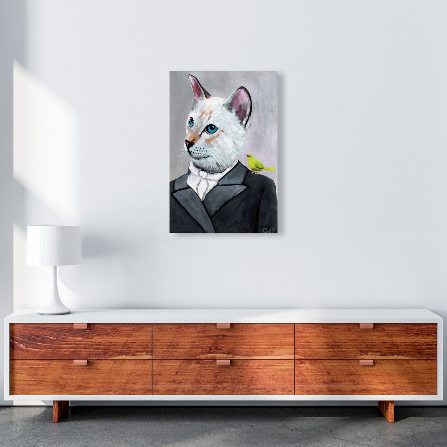 Avelena | Katze mit Vogel Kunstdruck