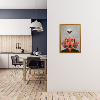 Avelena | Dackel mit Weinglas Kunstdruck Von Coco Deparis