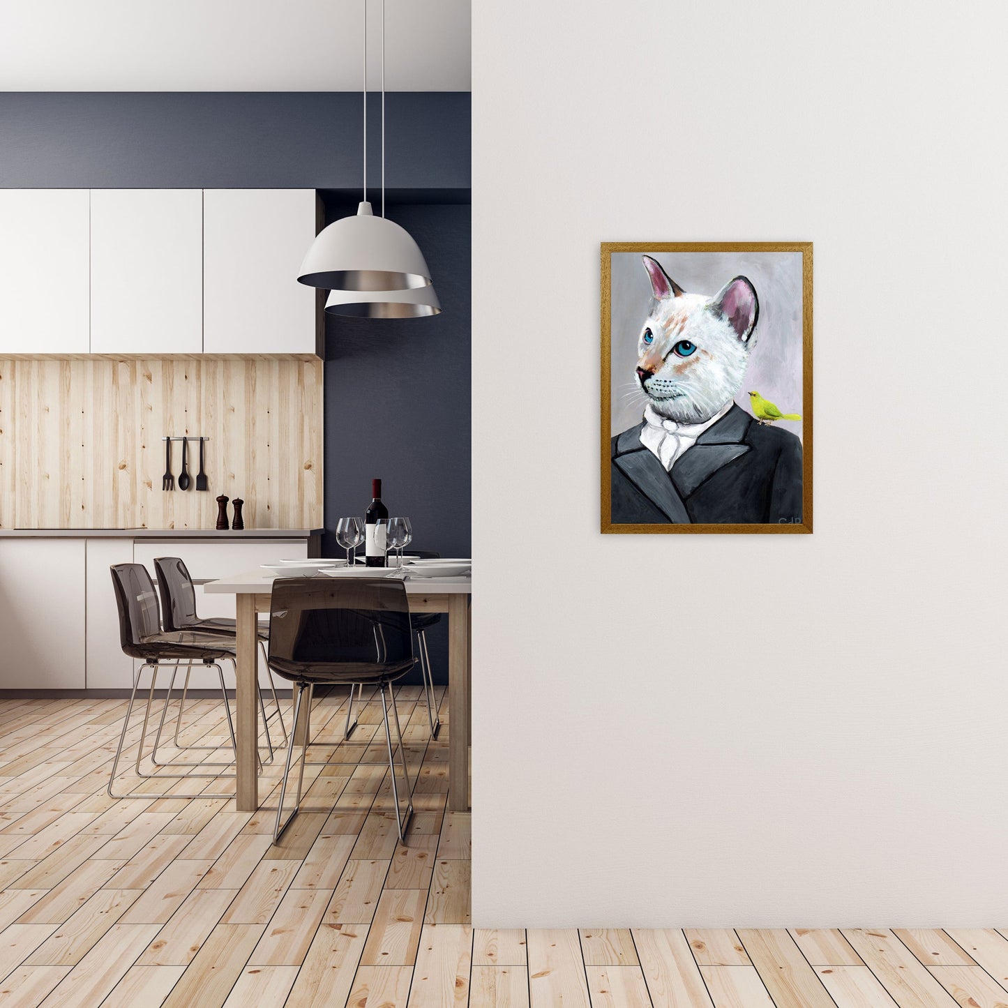 Avelena | Katze mit Vogel Kunstdruck