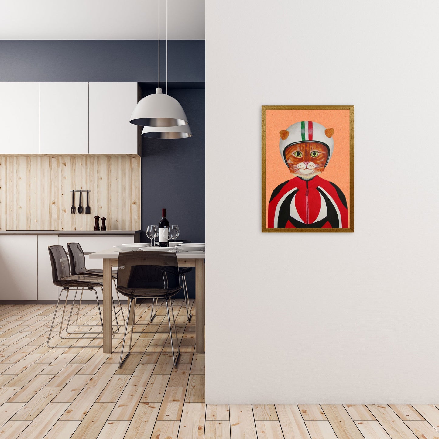 Avelena | Katze mit Helm Kunstdruck