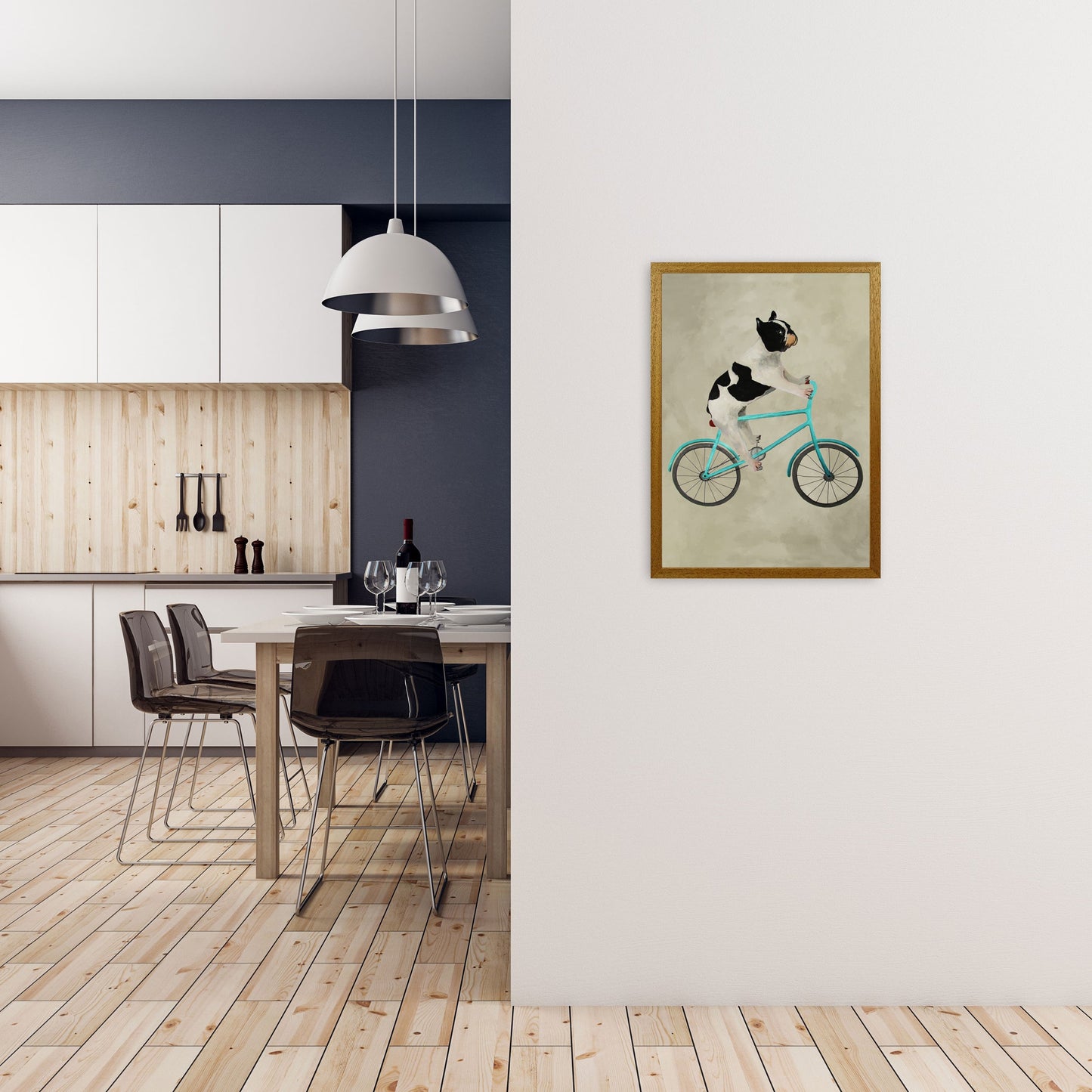 Avelena | Bulldog auf Fahrrad Kunstdruck