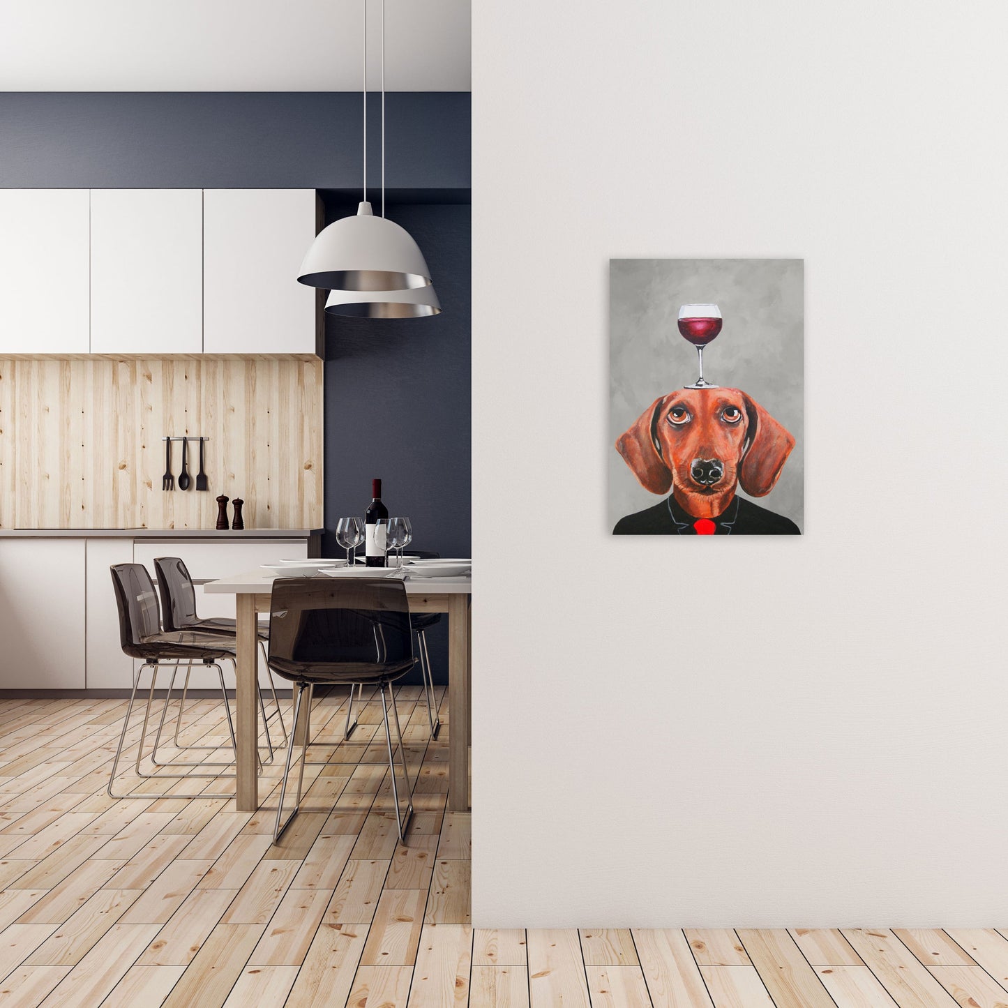 Avelena | Dackel mit Weinglas Kunstdruck Von Coco Deparis