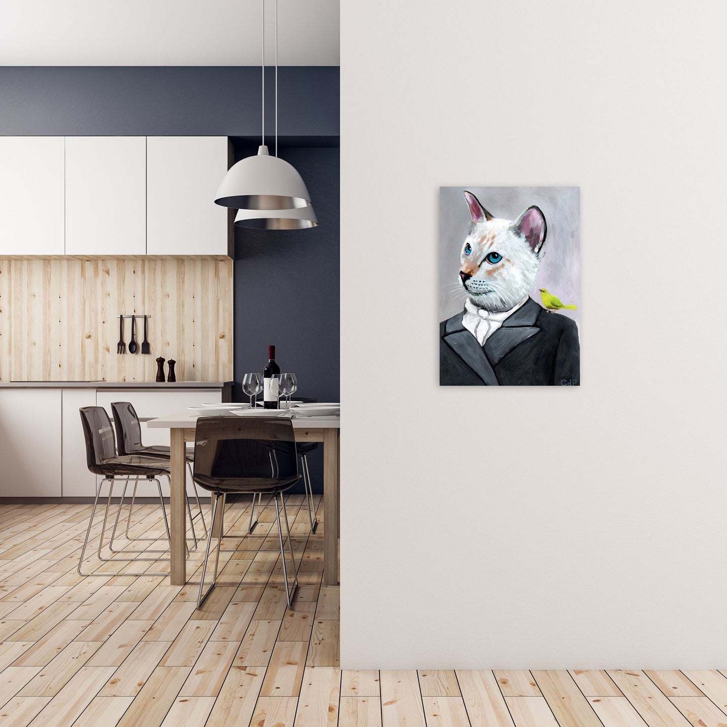 Avelena | Katze mit Vogel Kunstdruck