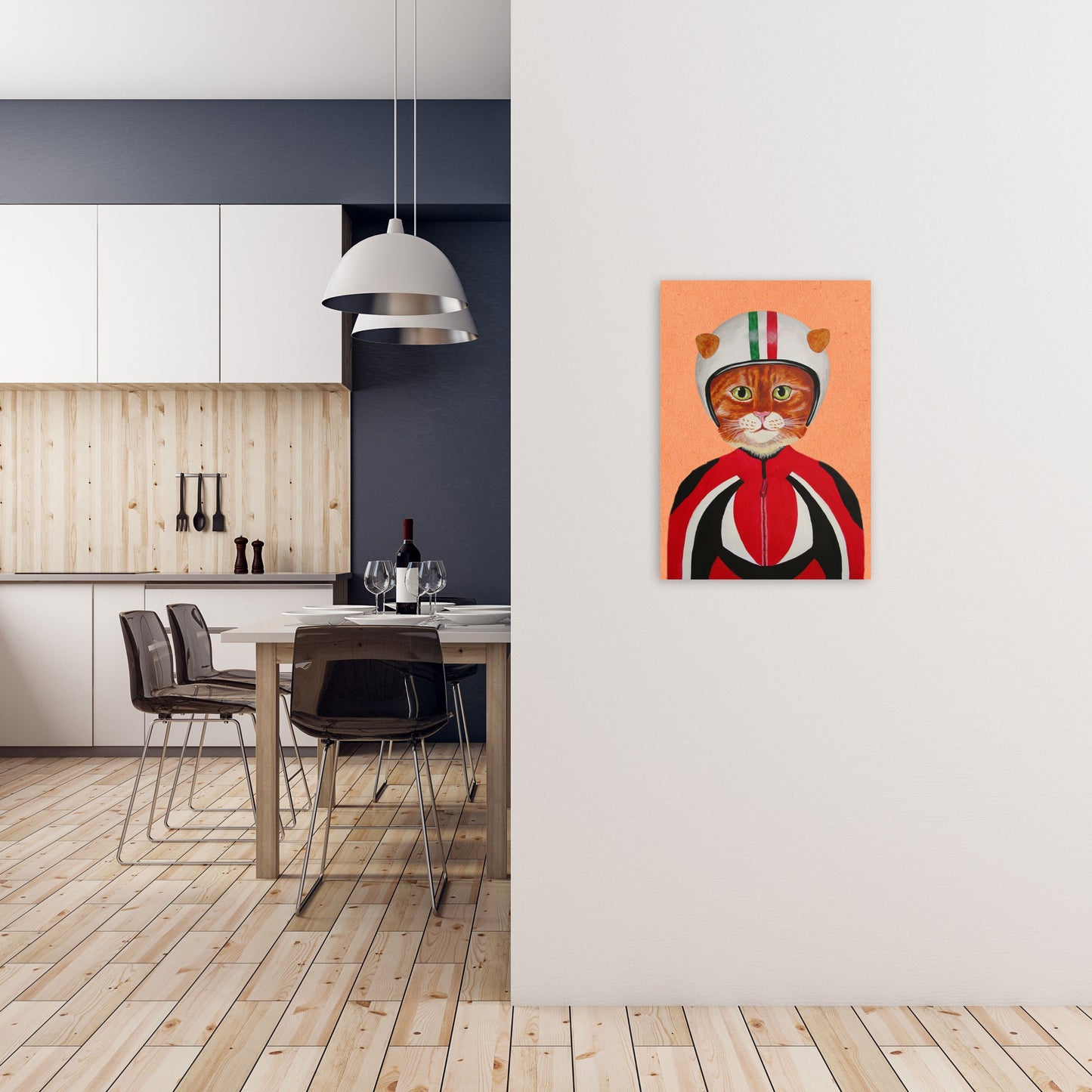 Avelena | Katze mit Helm Kunstdruck