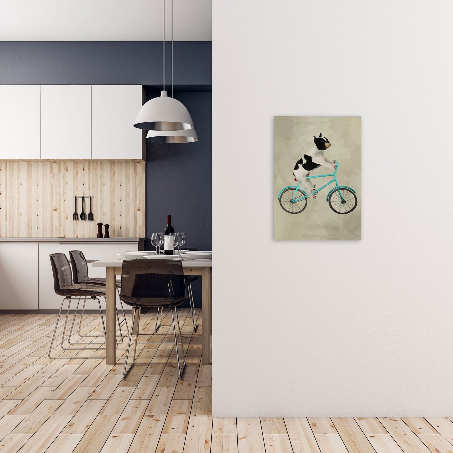 Avelena | Bulldog auf Fahrrad Kunstdruck