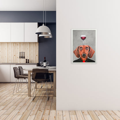 Avelena | Dackel mit Weinglas Kunstdruck Von Coco Deparis