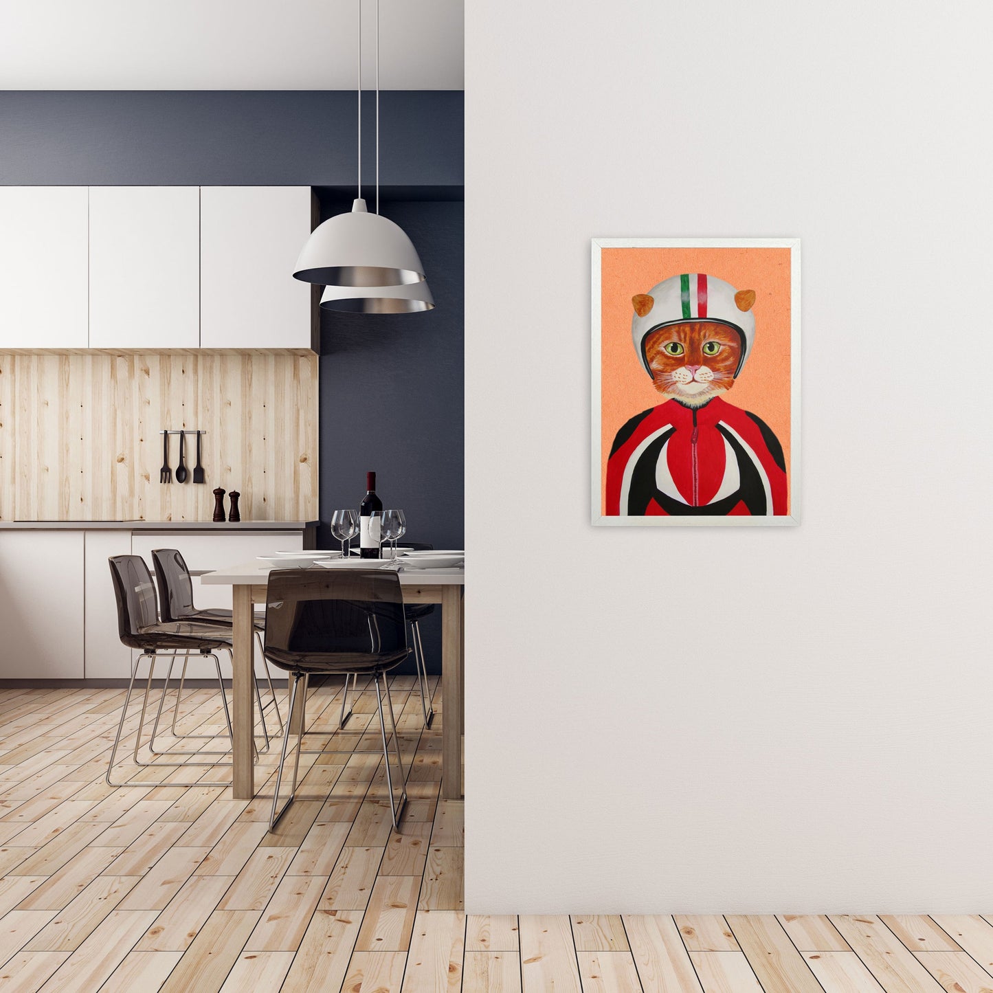 Avelena | Katze mit Helm Kunstdruck