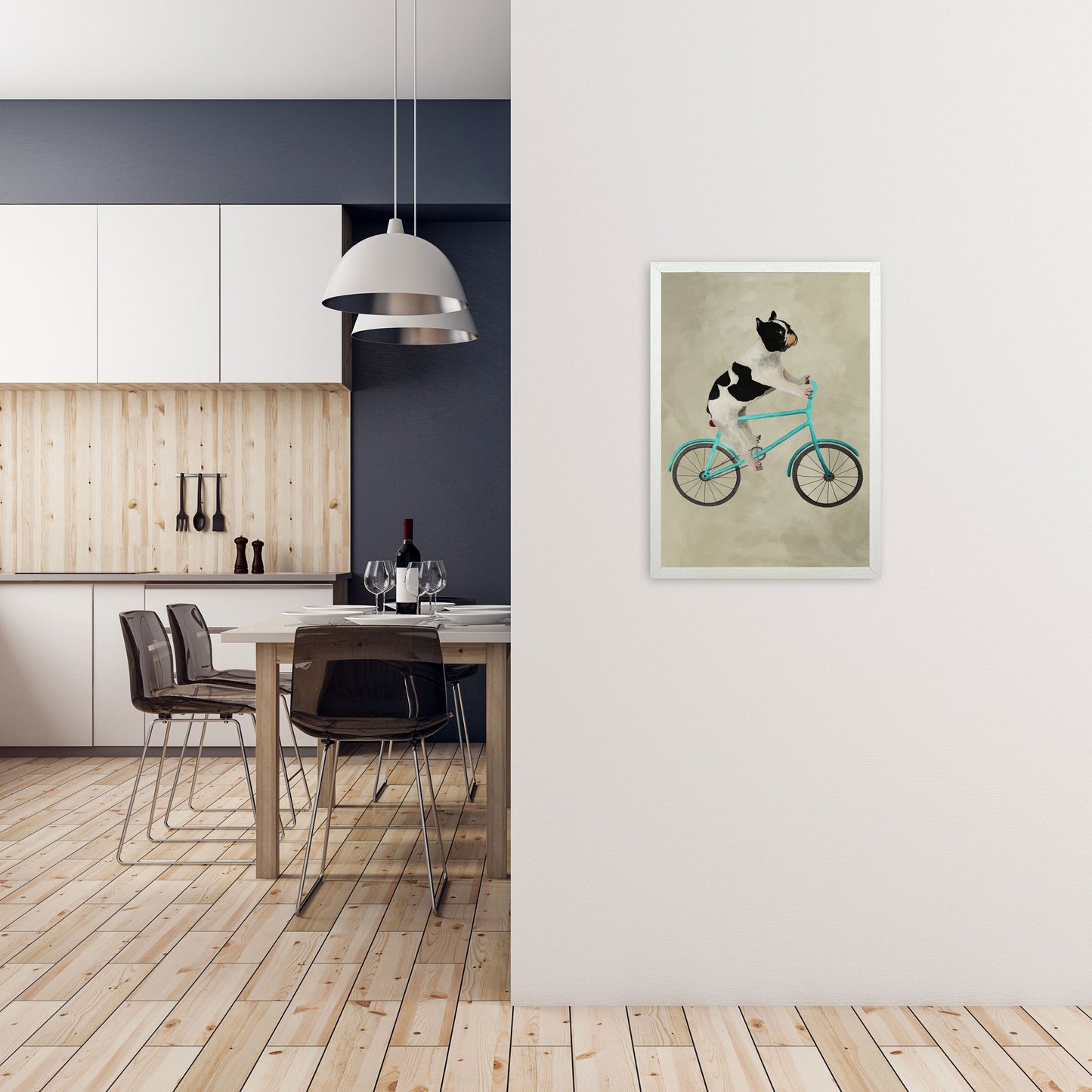 Avelena | Bulldog auf Fahrrad Kunstdruck