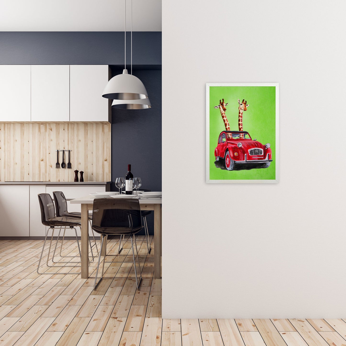 Avelena | 2 Giraffen Im Auto 2 Kunstdrucke