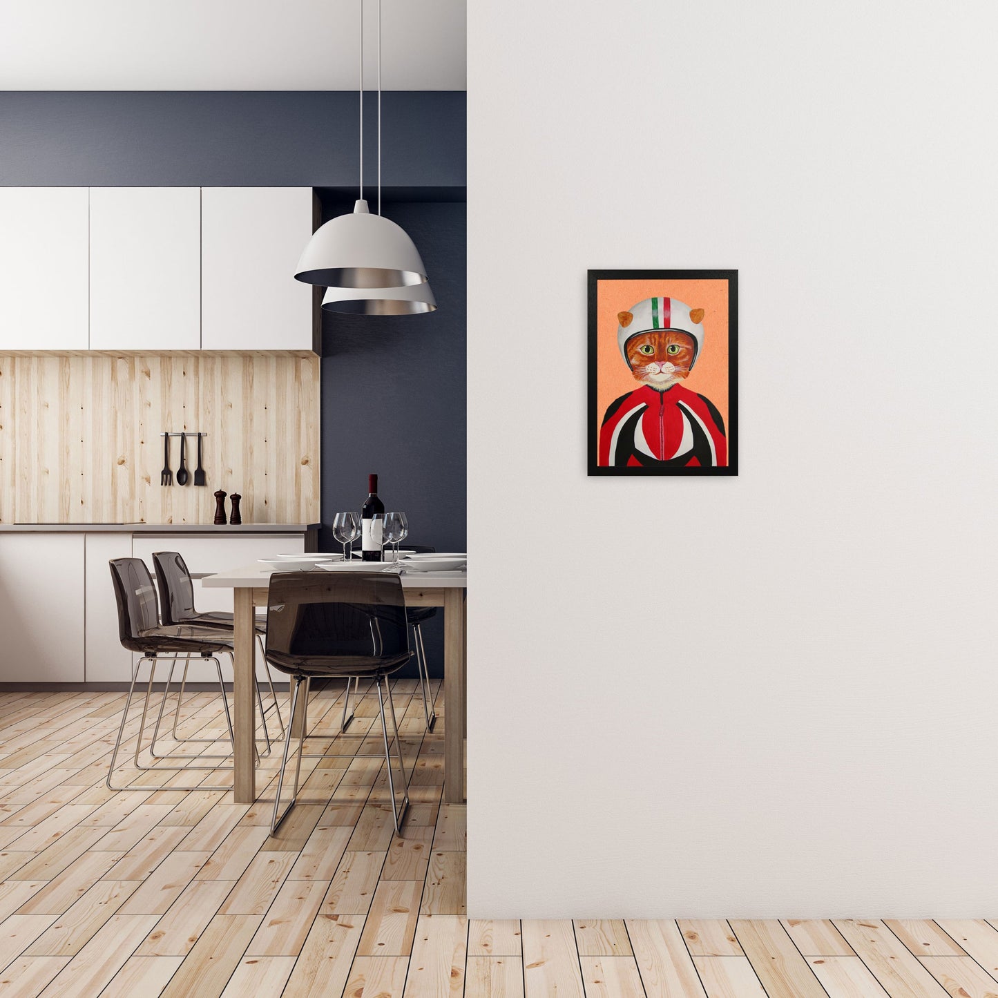 Avelena | Katze mit Helm Kunstdruck