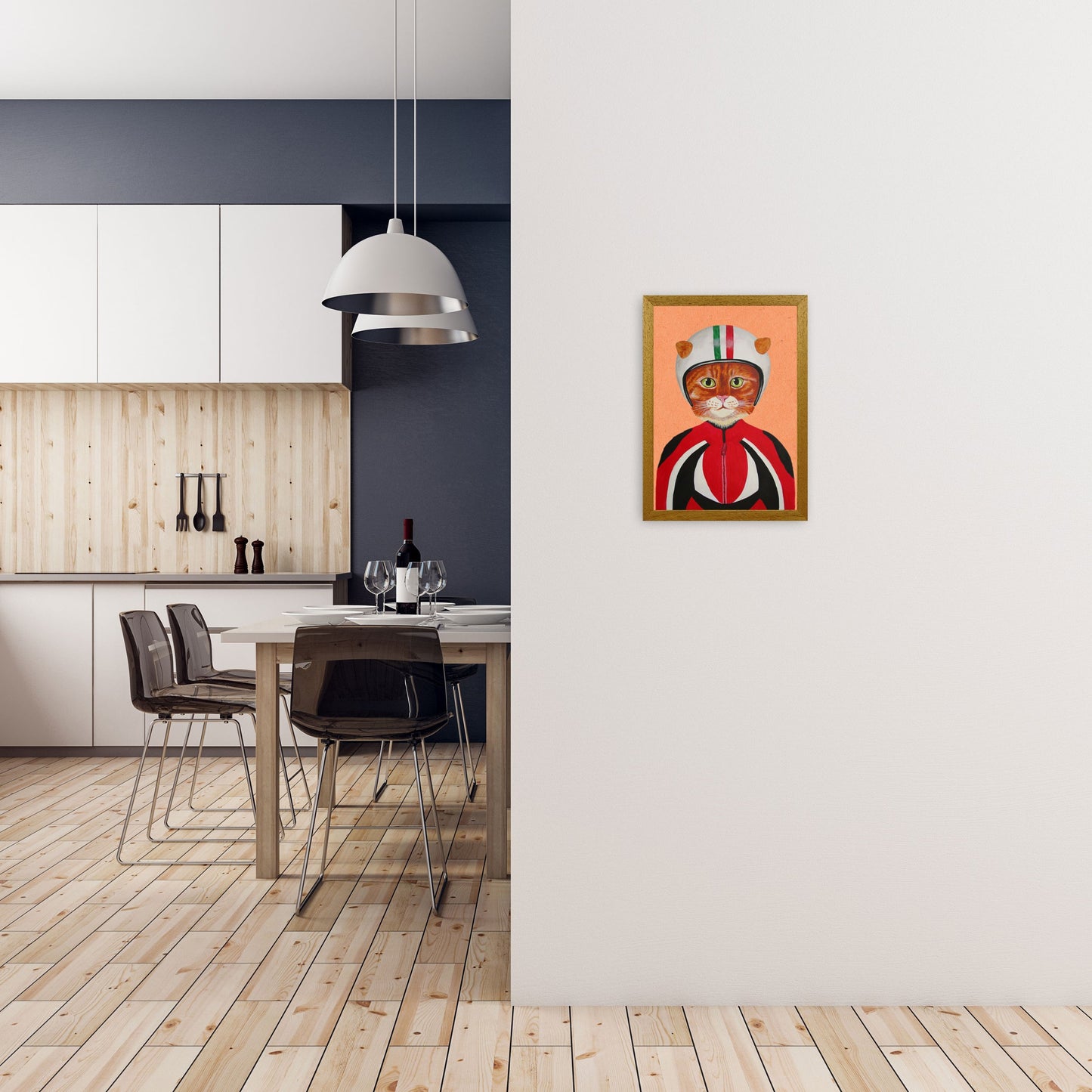 Avelena | Katze mit Helm Kunstdruck