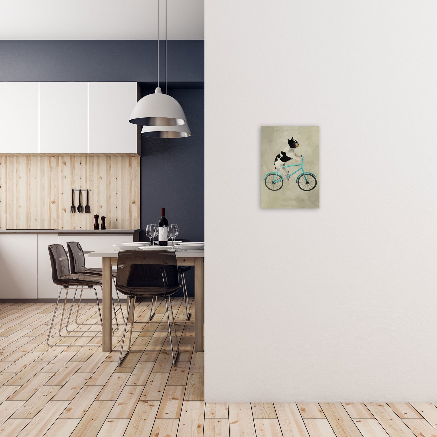 Avelena | Bulldog auf Fahrrad Kunstdruck