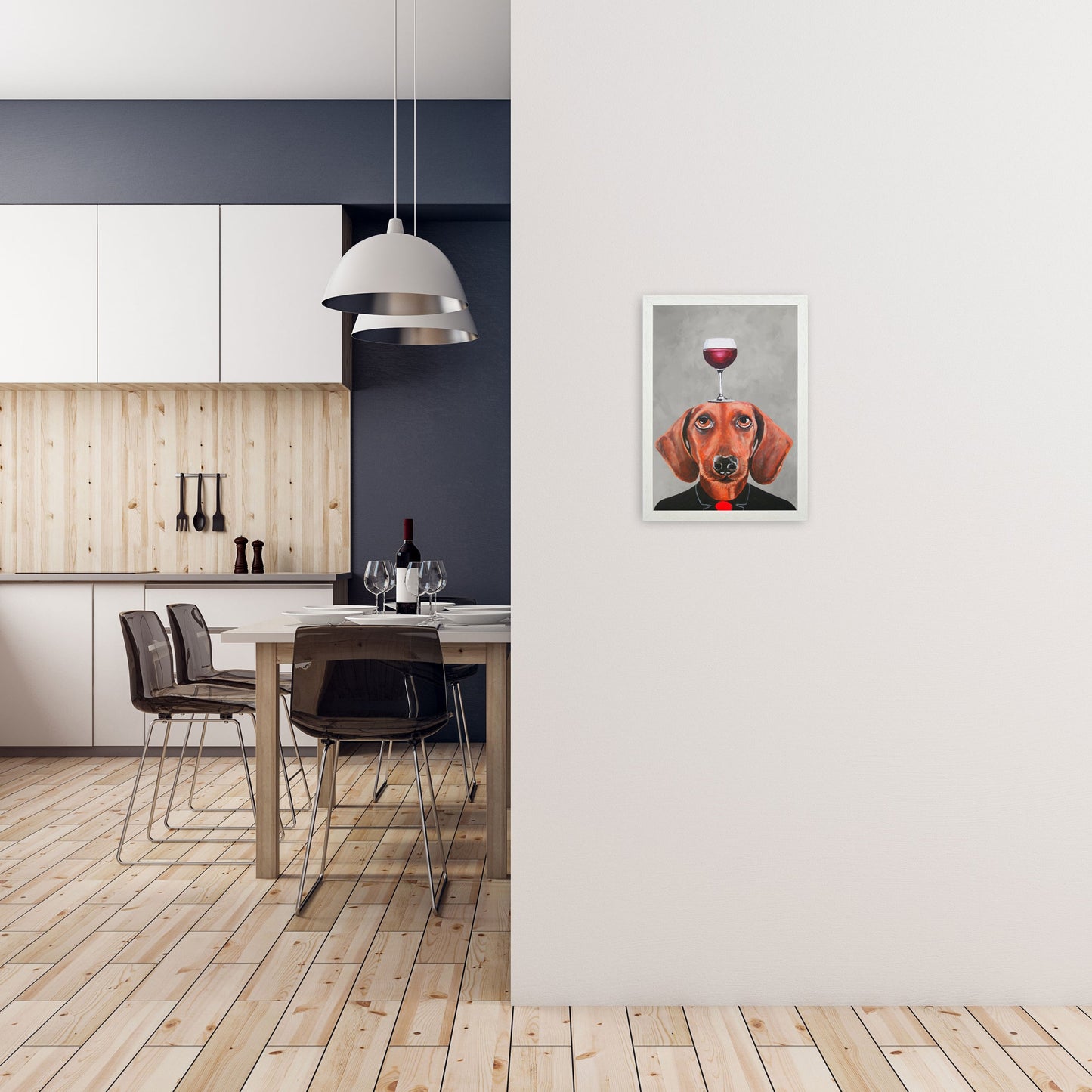 Avelena | Dackel mit Weinglas Kunstdruck Von Coco Deparis