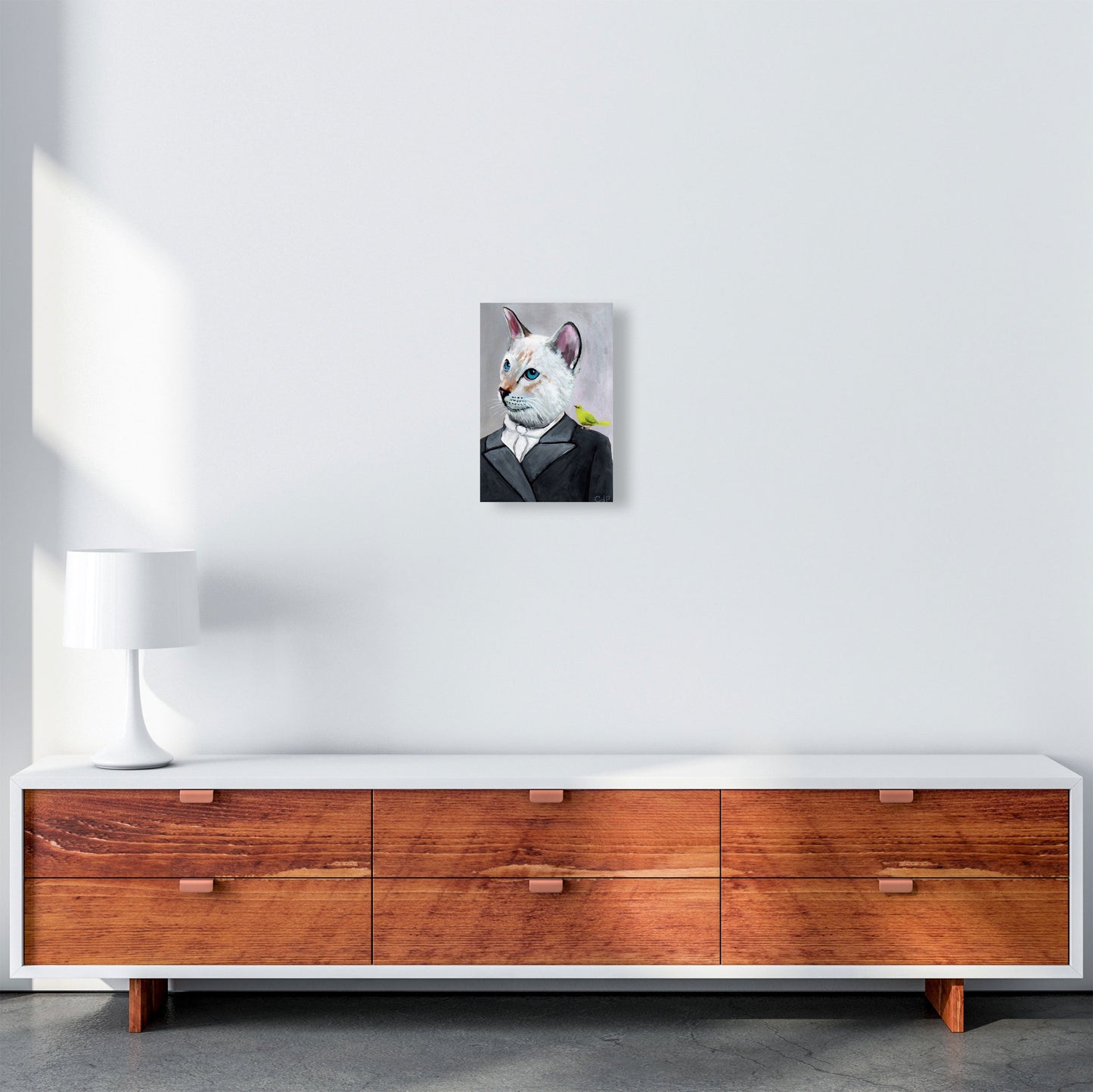 Avelena | Katze mit Vogel Kunstdruck