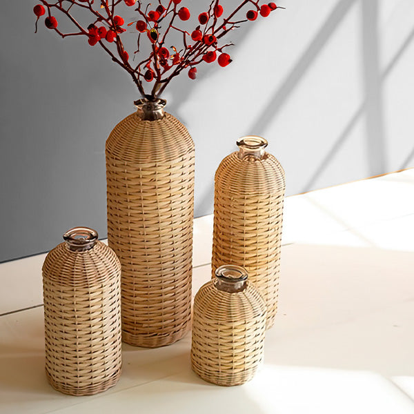 Avelena | Rattan Umschlossene Glasvasen, Set mit Vier