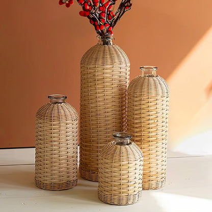 Avelena | Rattan Umschlossene Glasvasen, Set mit Vier