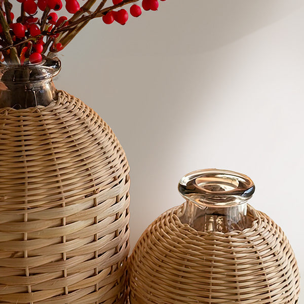 Avelena | Rattan Umschlossene Glasvasen, Set mit Vier