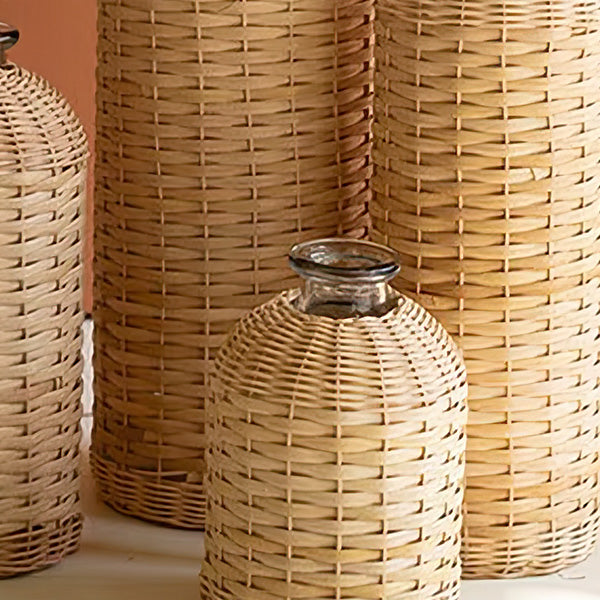 Avelena | Rattan Umschlossene Glasvasen, Set mit Vier