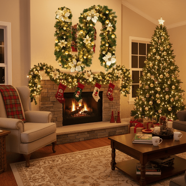 Avelena | Beleuchtete Weihnachtsgirlande aus Rattan mit warmweißen LED-Lichtern, 2,7 m