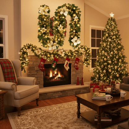 Avelena | Beleuchtete Weihnachtsgirlande aus Rattan mit warmweißen LED-Lichtern, 2,7 m