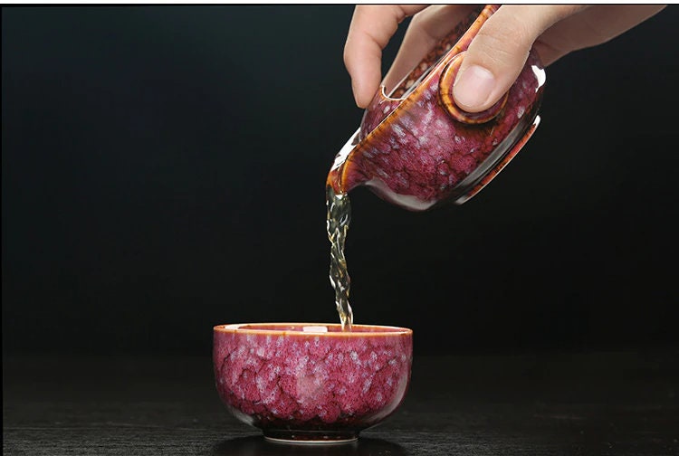 Avelena | Keramisches Gaiwan-Set kuai ke Teeset Camping Kung Fu Teeset 1 Teekanne 1 Tasse Reise-Teekanne Kaffeetasse Wasserbecher Bürokessel Trinkgeschirr