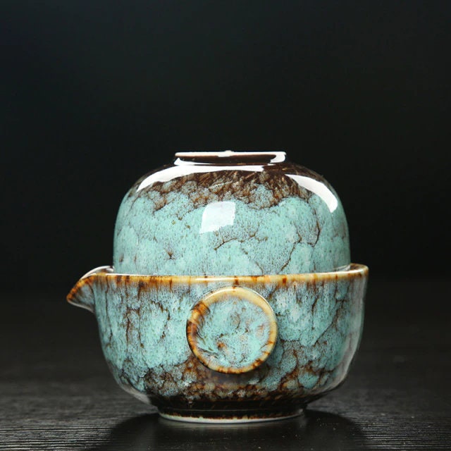 Avelena | Keramisches Gaiwan-Set kuai ke Teeset Camping Kung Fu Teeset 1 Teekanne 1 Tasse Reise-Teekanne Kaffeetasse Wasserbecher Bürokessel Trinkgeschirr