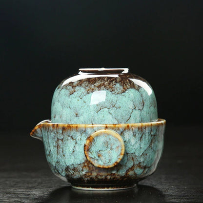 Avelena | Keramisches Gaiwan-Set kuai ke Teeset Camping Kung Fu Teeset 1 Teekanne 1 Tasse Reise-Teekanne Kaffeetasse Wasserbecher Bürokessel Trinkgeschirr