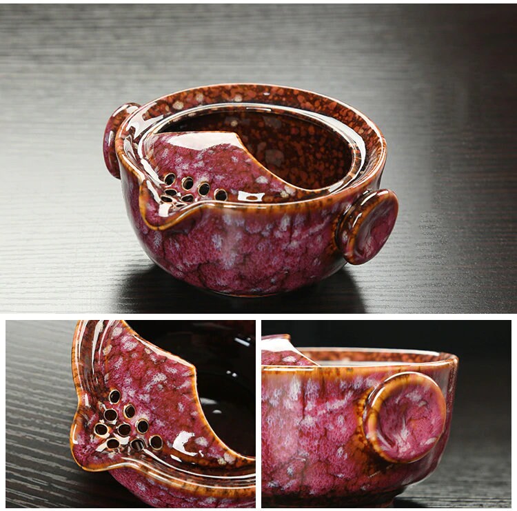 Avelena | Keramisches Gaiwan-Set kuai ke Teeset Camping Kung Fu Teeset 1 Teekanne 1 Tasse Reise-Teekanne Kaffeetasse Wasserbecher Bürokessel Trinkgeschirr