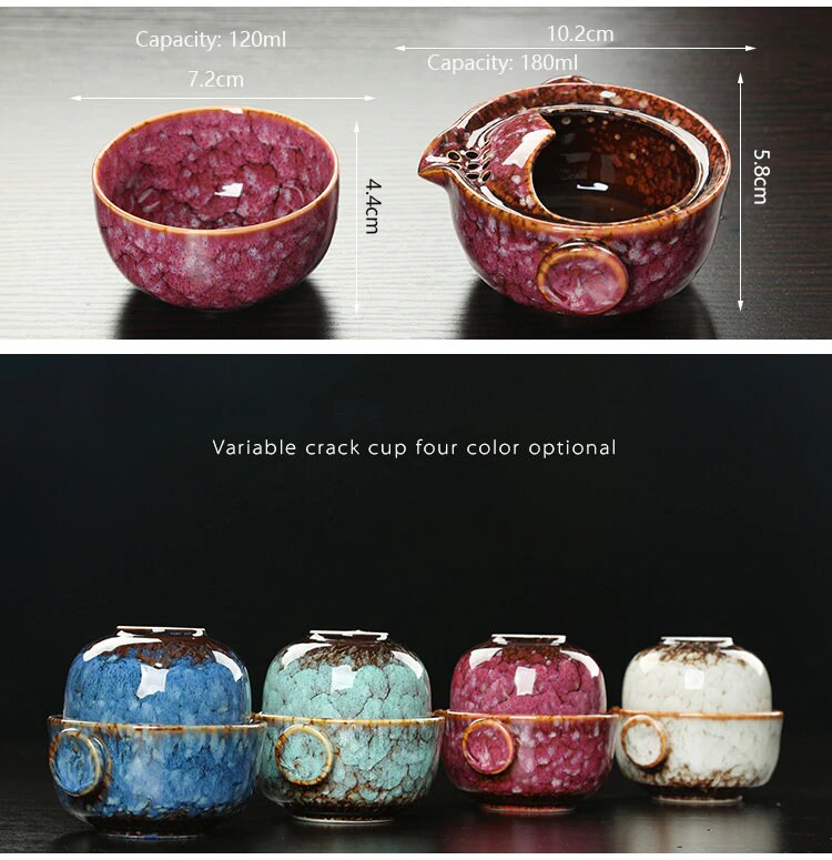 Avelena | Keramisches Gaiwan-Set kuai ke Teeset Camping Kung Fu Teeset 1 Teekanne 1 Tasse Reise-Teekanne Kaffeetasse Wasserbecher Bürokessel Trinkgeschirr
