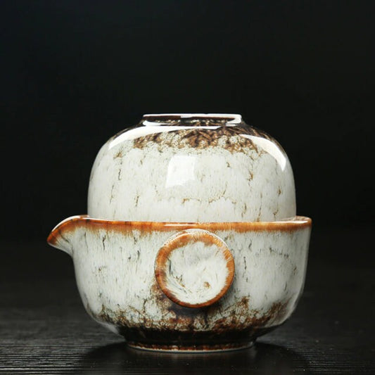 Avelena | Keramisches Gaiwan-Set kuai ke Teeset Camping Kung Fu Teeset 1 Teekanne 1 Tasse Reise-Teekanne Kaffeetasse Wasserbecher Bürokessel Trinkgeschirr