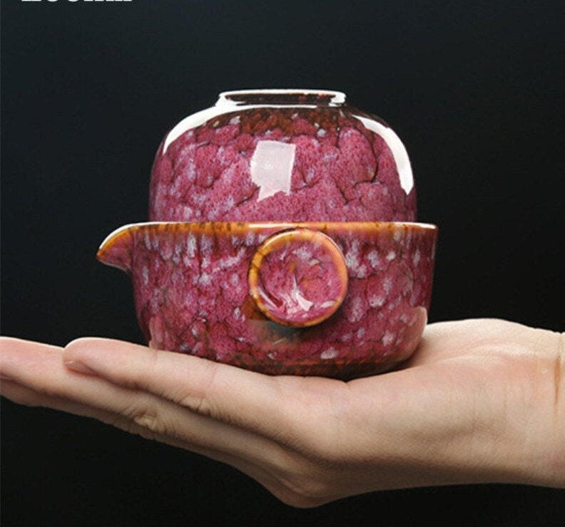 Avelena | Keramisches Gaiwan-Set kuai ke Teeset Camping Kung Fu Teeset 1 Teekanne 1 Tasse Reise-Teekanne Kaffeetasse Wasserbecher Bürokessel Trinkgeschirr