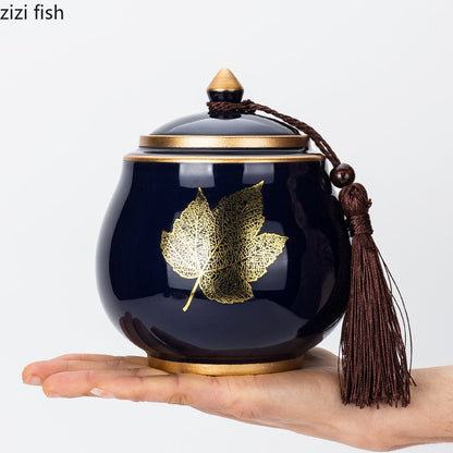 Avelena | Keramische Teekanne Tee Cajon Tee Box Aufbewahrer Teekontainer Feuchtigkeitssicher Versiegelter Tank Lagertank Bonbonglas Aufbewahrungsbox