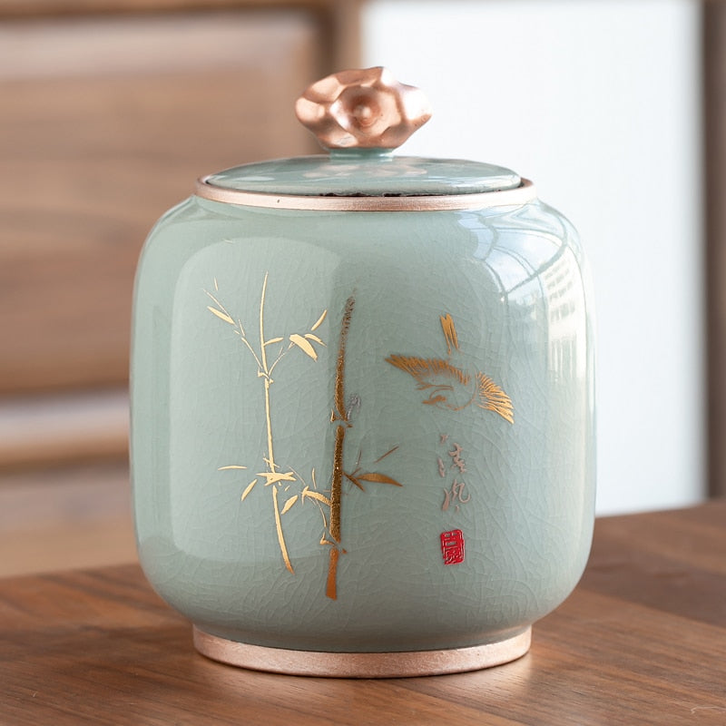 Avelena | Keramische Teekanne Tee Cajon Tee Box Aufbewahrer Teekontainer Feuchtigkeitssicher Versiegelter Tank Lagertank Bonbonglas Aufbewahrungsbox