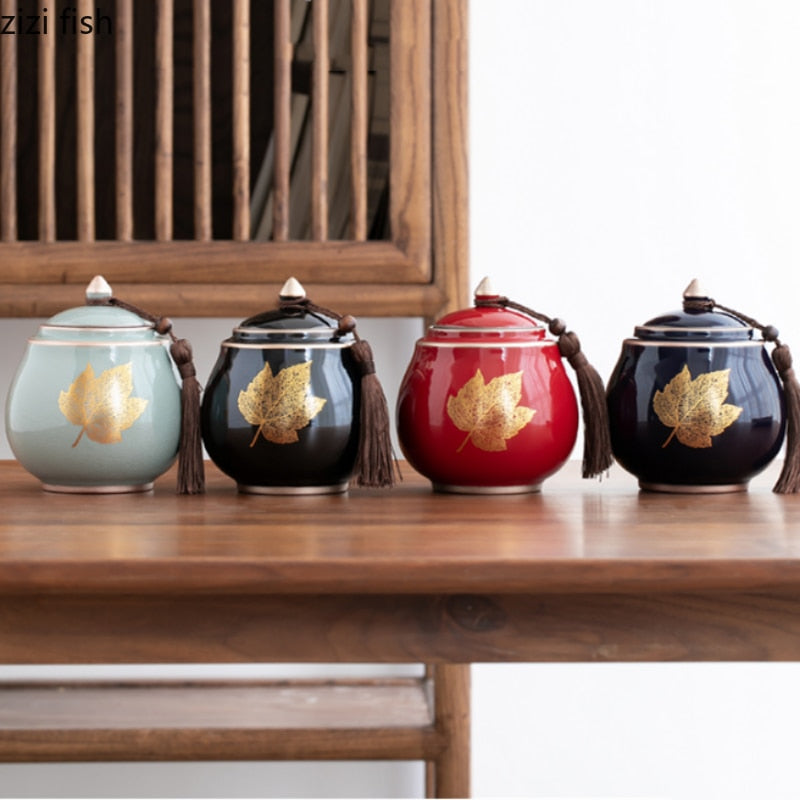 Avelena | Keramische Teekanne Tee Cajon Tee Box Aufbewahrer Teekontainer Feuchtigkeitssicher Versiegelter Tank Lagertank Bonbonglas Aufbewahrungsbox