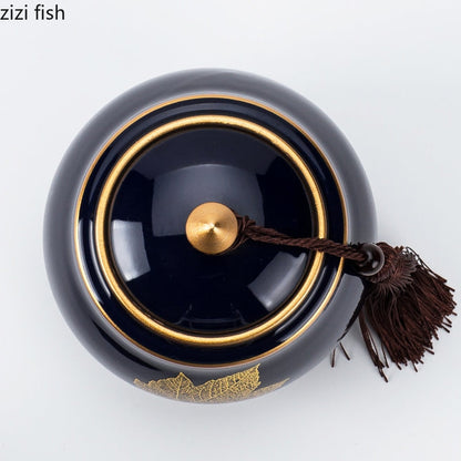 Avelena | Keramische Teekanne Tee Cajon Tee Box Aufbewahrer Teekontainer Feuchtigkeitssicher Versiegelter Tank Lagertank Bonbonglas Aufbewahrungsbox