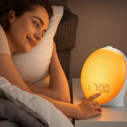 Avelena | Wake-Up Sun Lamp Clock | Gradual Sunrise Light & Customizable Sounds for Gentle Mornings