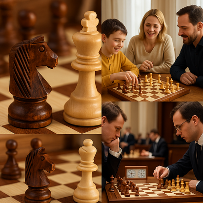 Avelena | Schachset aus Holz – Turnierqualität Faltbrett mit handgefertigten Figuren