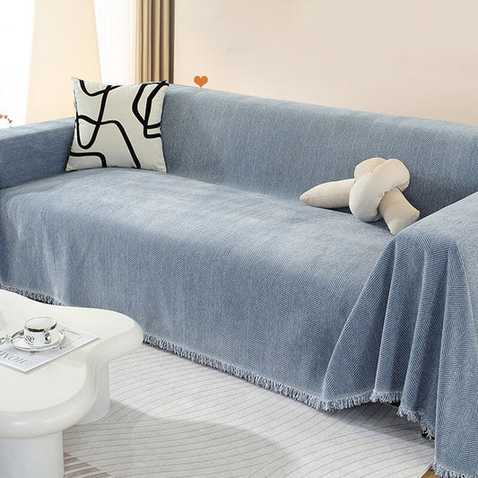 Avelena | Chenille-Decke Fischgrat Quaste Sofaüberwurf