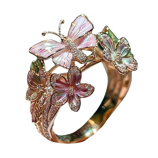 Avelena | Damenring Schmetterlingsdesign | Besetzt mit funkelnden Zirkonia-Steinen | Symbol für Freiheit & Neubeginn