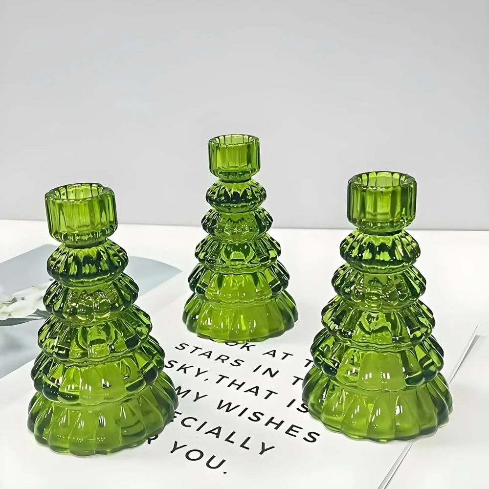 Avelena | Weihnachtsbaum Glas Kerzenhalter | 3er Set