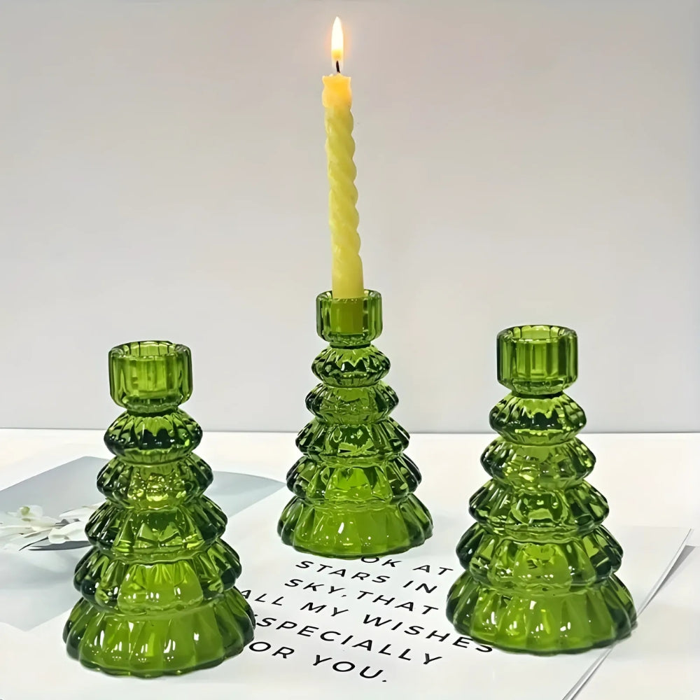 Avelena | Weihnachtsbaum Glas Kerzenhalter | 3er Set