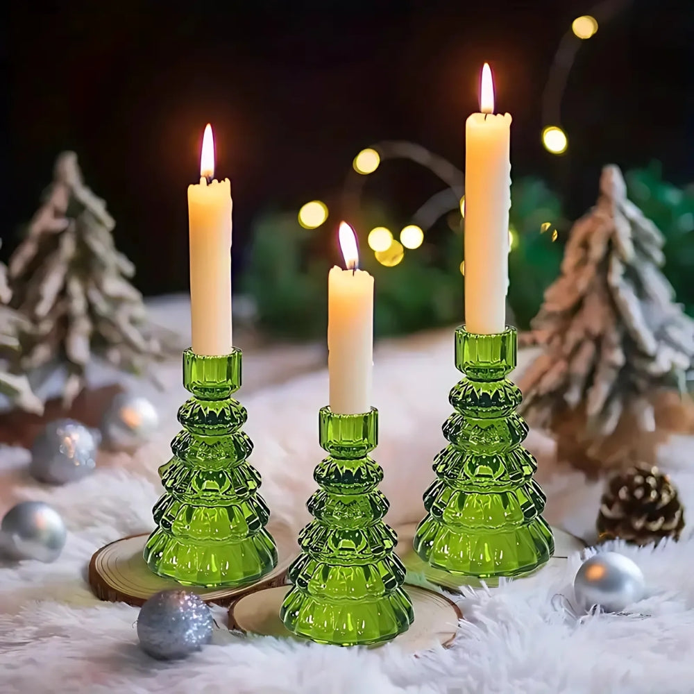 Avelena | Weihnachtsbaum Glas Kerzenhalter | 3er Set